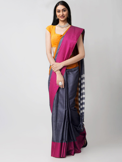 

Unnati Silks Grey & Pink Pure Cotton Chettinad Saree