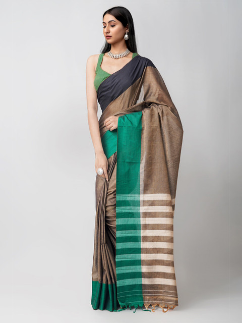 

Unnati Silks Brown & Green Pure Cotton Chettinad Saree