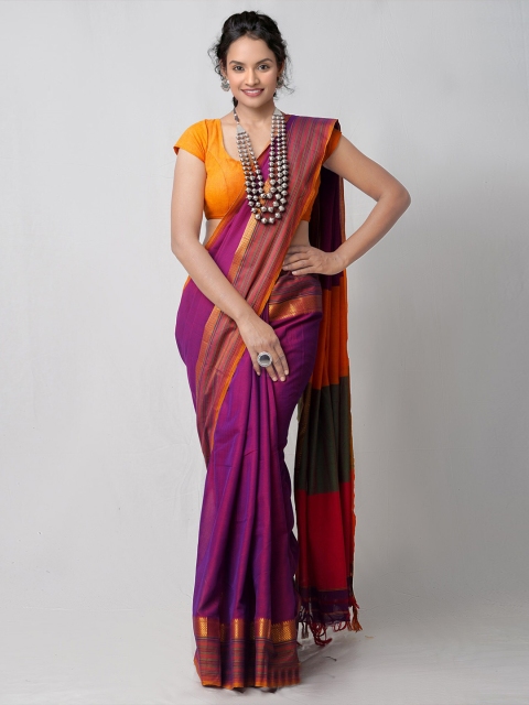 

Unnati Silks Purple & Orange Woven Design Pure Cotton Narayan Peth Saree