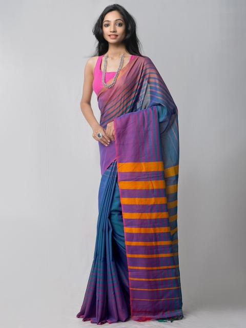 

Unnati Silks Blue & Purple Woven Design Pure Cotton Chettinad Saree