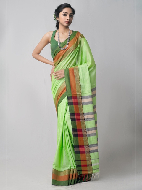 

Unnati Silks Green & Orange Pure Cotton Handloom Sustainable Chettinad Saree