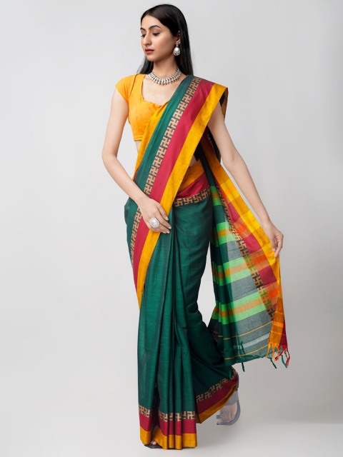 

Unnati Silks Green & Orange Pure Cotton Kanjeevaram Saree