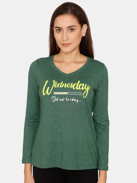 

Rosaline by Zivame Women Green & White Print Lounge T-shirt