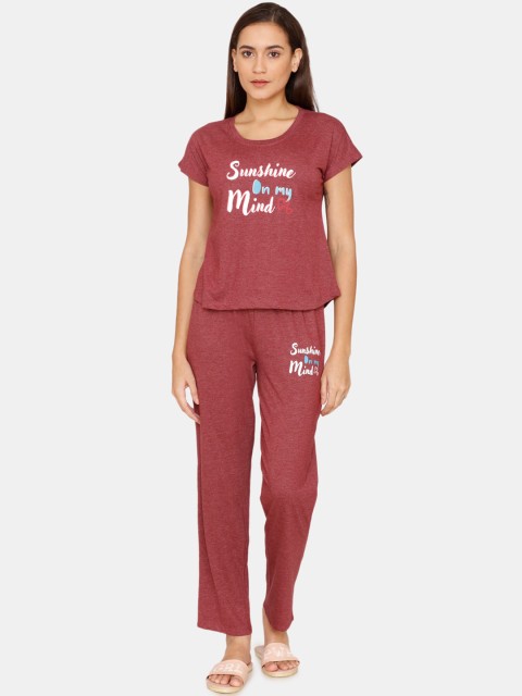 

Rosaline by Zivame Women Red & White Printed Night suit