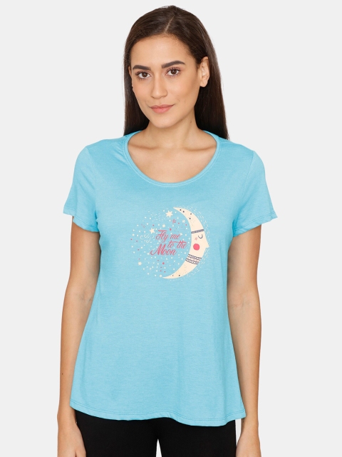 

Rosaline by Zivame Women Blue & White Print Lounge T-shirt