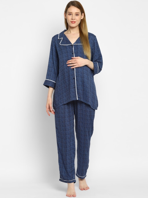 

Momsoon Maternity Women Blue & White Printed Maternity Night Suits