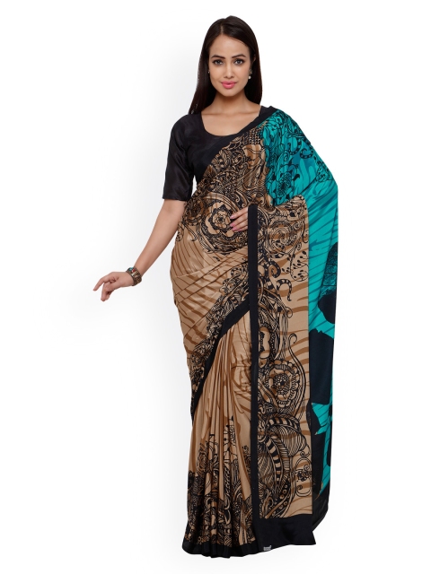 

Satrani Beige & Blue Bamberg Silk Printed Saree