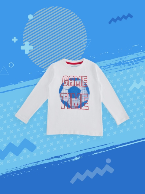

Pantaloons Junior Boys White Printed Pure Cotton T-shirt