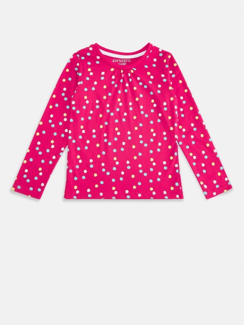 

Pantaloons Junior Girls Fuchsia Polka Dots Printed Pure Cotton T-shirt