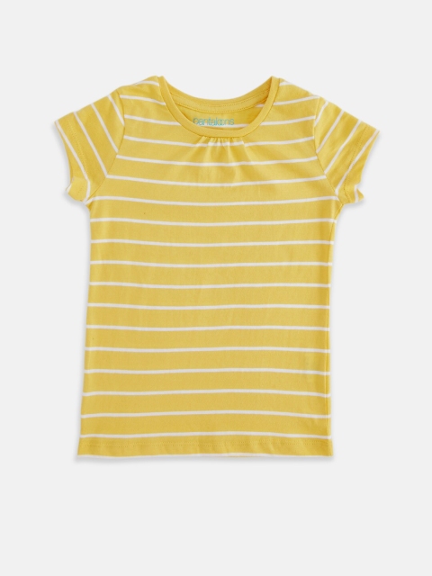 

Pantaloons Junior Girls Yellow & White Striped Pure Cotton T-shirt