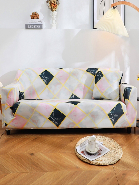 

HOUSE OF QUIRK White Printed 4-Seater Stretchable Non-Slip Sofa Cover