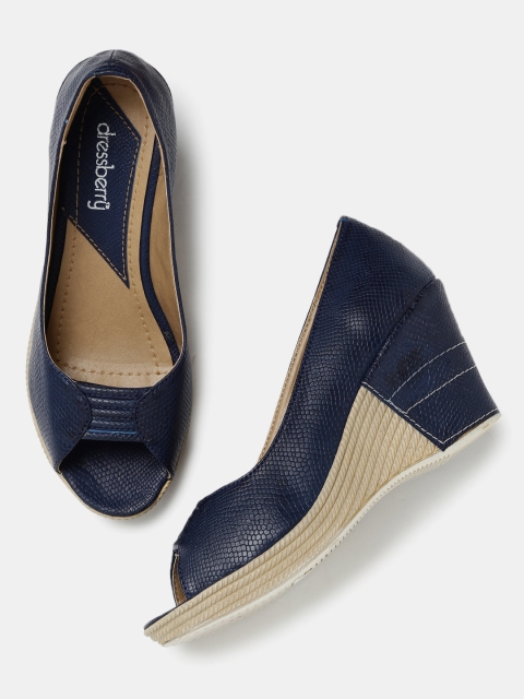 

DressBerry Women Navy Solid Wedges, Navy blue