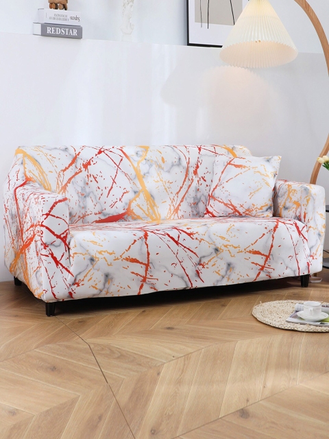 

HOUSE OF QUIRK White & Red Printed 4-Seater Stretchable Non-Slip Sofa Slipcover
