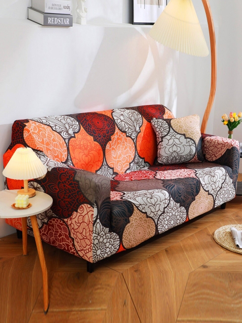 

HOUSE OF QUIRK Red & Orange Printed 1-Seater Stretchable Non-Slip Sofa Cover
