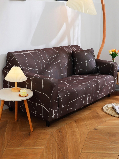 

HOUSE OF QUIRK Brown & White Printed 2-Seater Stretchable Non-Slip Sofa Slipcover