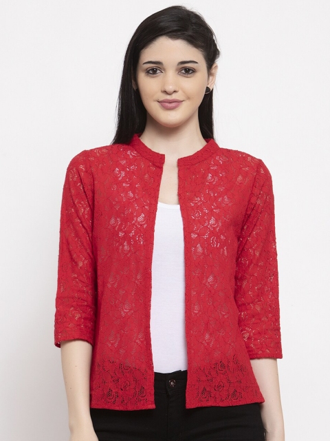

UnaOne Women Red Floral Lace Shrug