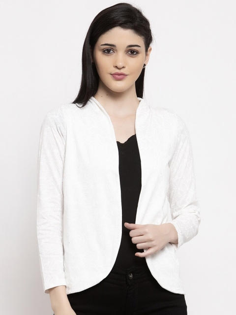 

UnaOne Women Off-White Cotton Printed Open Front Shrug