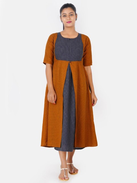 

Putchi Mustard Yellow & Blue A-Line Midi Dress