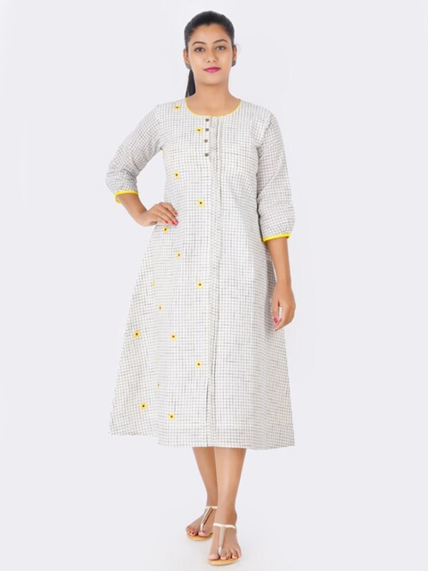 

Putchi Grey & White Checked A-Line Midi Dress