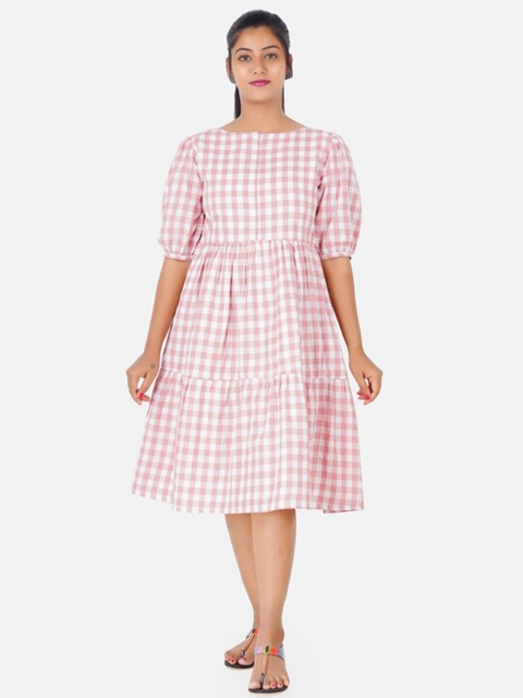 

Putchi Women Pink & White Checked Dress