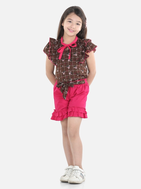 

Cutiekins Girls Brown & Pink Printed Top with Shorts