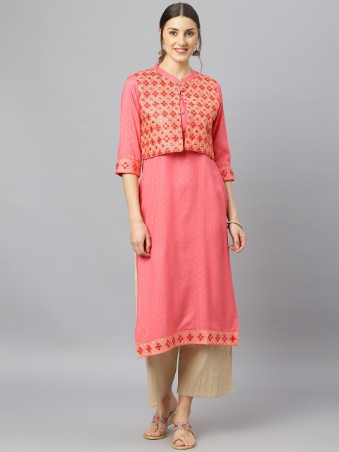 

FASHION DEPTH Women Pink Ethnic Motifs Yoke Design Kurta