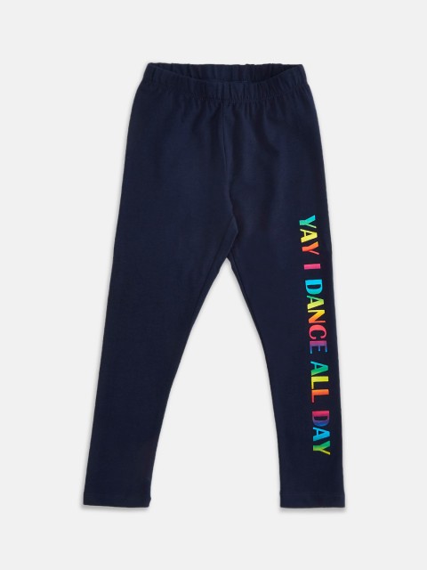 

Pantaloons Junior Girls Navy Blue Typography Printed Ankle-Length Leggings