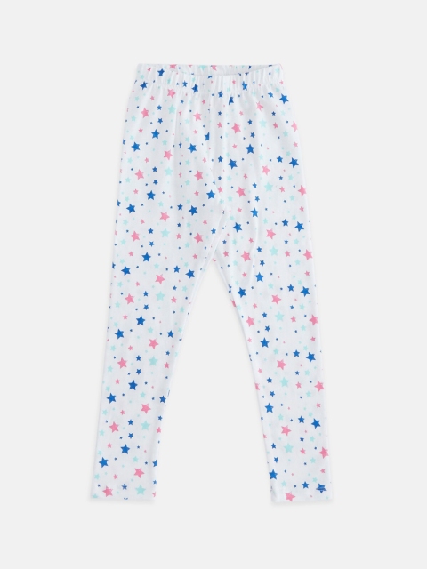 

Pantaloons Junior Girls White & Blue Printed Ankle-Length Leggings