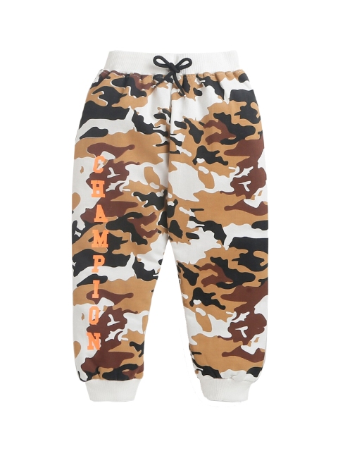 

Hopscotch Boys White & Brown Animal Printed Joggers