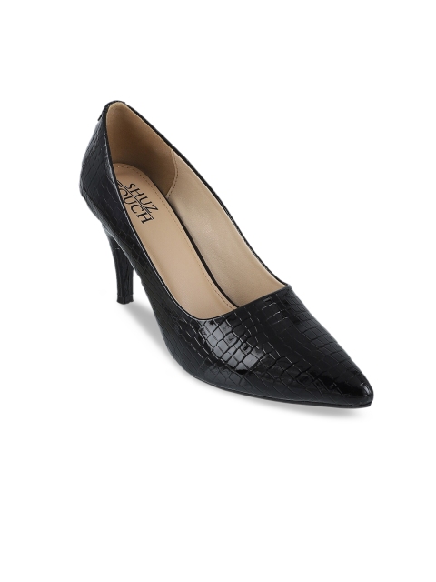 

SHUZ TOUCH Black Textured Kitten Pumps
