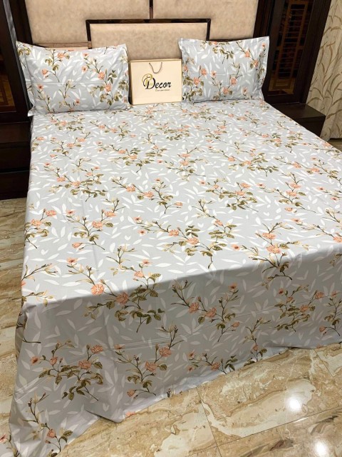 

Pure Decor Grey & Peach-Coloured Floral 400 TC King Bedsheet with 2 Pillow Covers