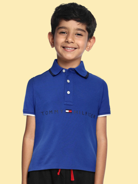 

Tommy Hilfiger Boys Blue Printed Polo Collar Organic Cotton T-shirt