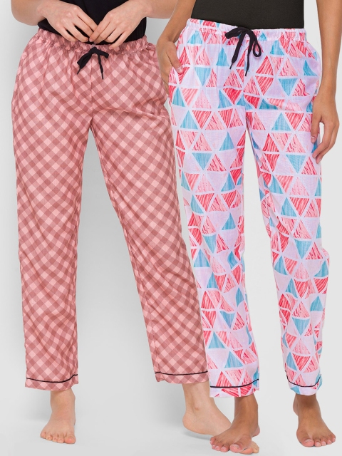 

FashionRack Pack Of 2 Red & Brown Printed Lounge Pants