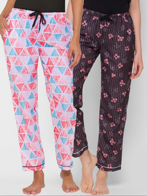 

FashionRack Women Pack Of 2 Printed Cotton Lounge Pants, Pink