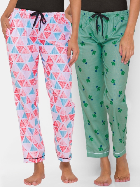 

FashionRack Pack Of 2 Red & Green Printed Lounge Pants