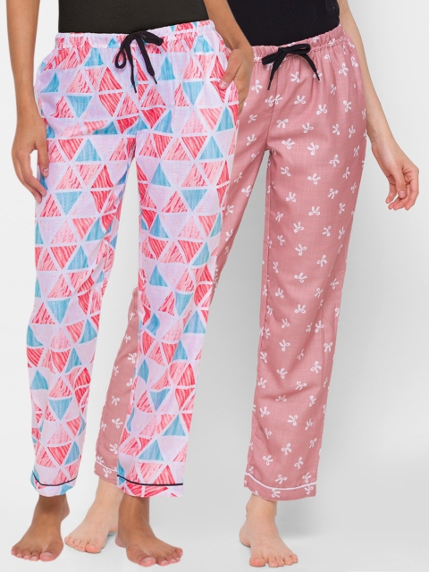 

FashionRack Woman Pack of 2 Red & Pink Inverse Pyramid & Vertical Stripes Lounge Pants