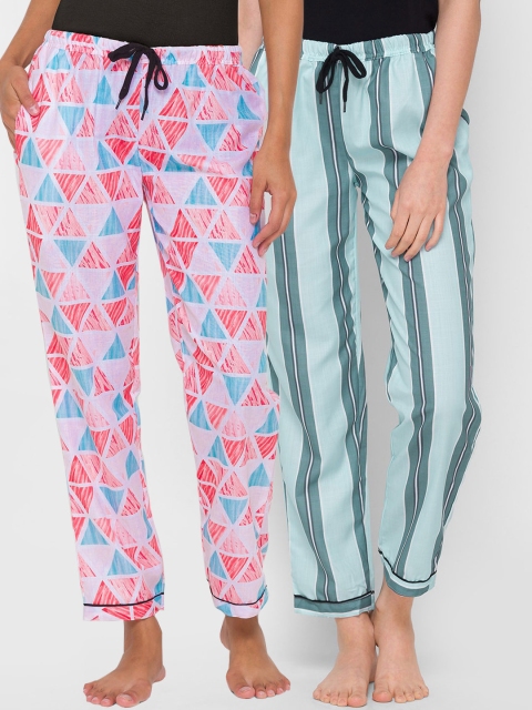 

FashionRack Women Multicoloured Pack of 2 Printed Cotton Lounge Pants, Multi