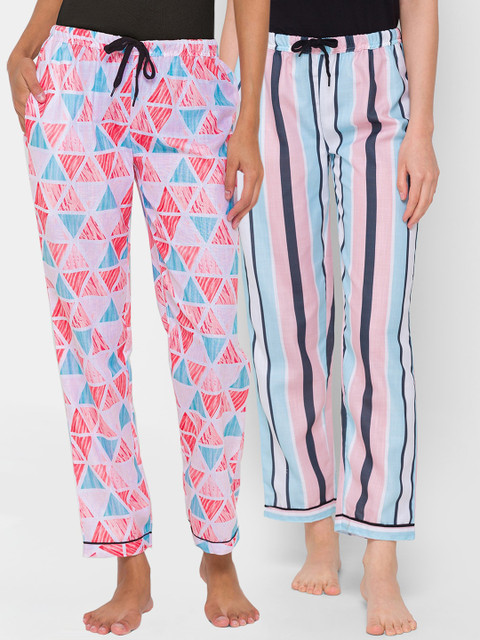 

FashionRack Women Multicoloured Pack of 2 Printed Cotton Lounge Pants, Multi