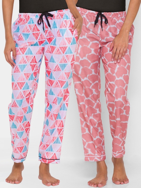 

FashionRack Women Pack Of 2 Pink & Blue Printed Lounge Pants