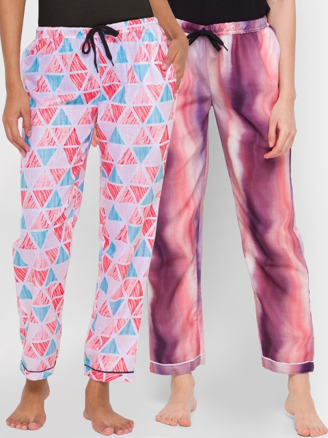 

FashionRack Women Set of 2 Red & Purple Printed Lounge Pants