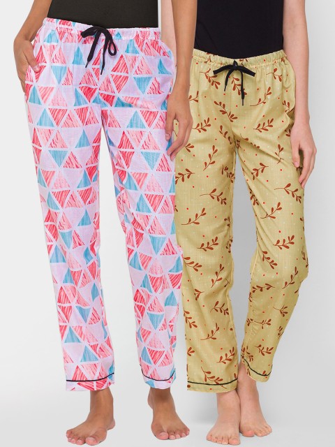 

FashionRack Women Pack Of 2 Red & Beige Printed Lounge Pants