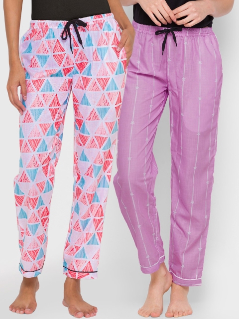 

FashionRack Women Pack Of 2 Red & Purple Printed Lounge Pants