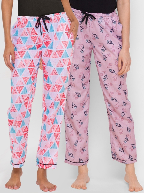 

FashionRack Women Pack Of 2 Printed Cotton Lounge Pants, Red