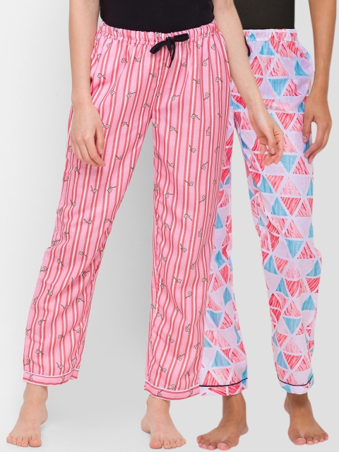 

FashionRack Women Pack Of 2 Red & Pink Printed Lounge Pants