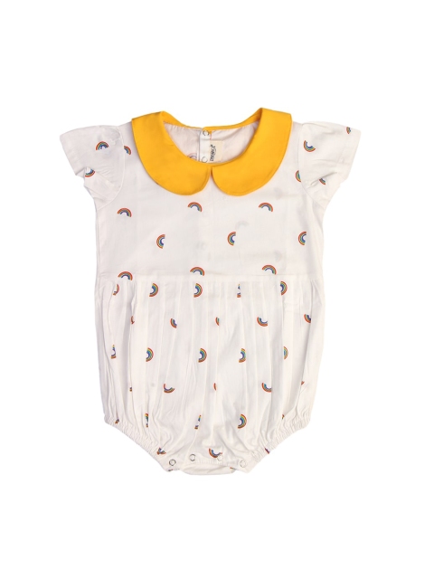 

Enfance Girls White & Yellow Printed Cotton Rompers