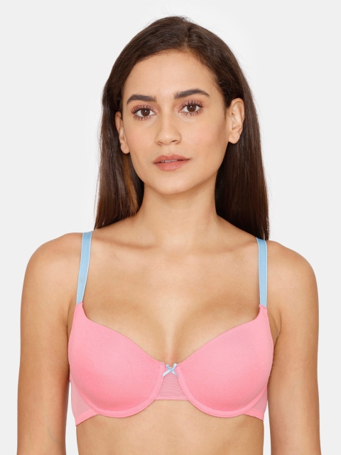 

Zivame Pink & Blue Bra Underwired Lightly Padded