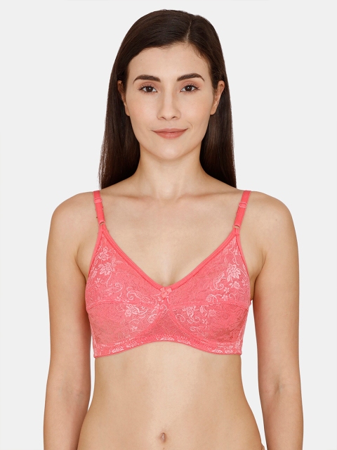 

Rosaline by Zivame Peach-Coloured Lace Floral T-Shirt Bra