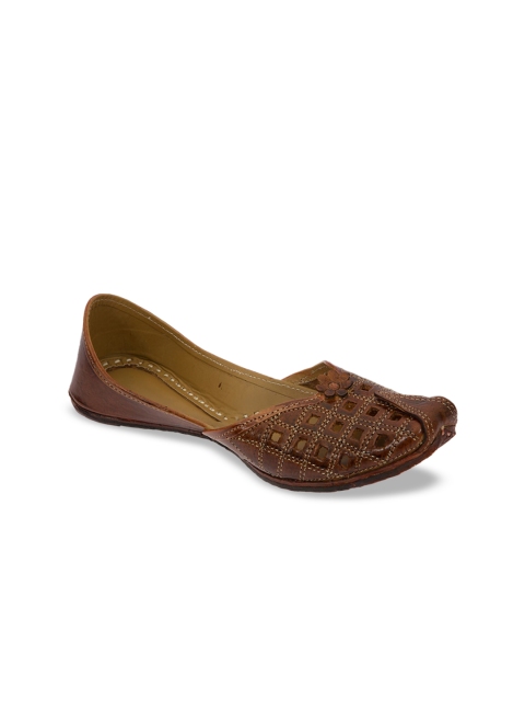 

Ta Chic Women Brown Embellished Leather Ethnic Mojaris Flats