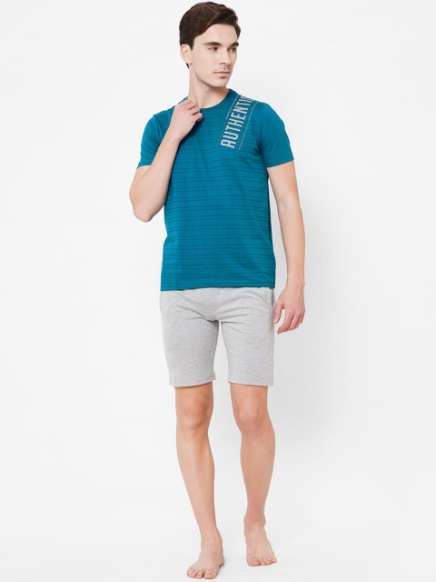 Sweet Dreams Men Teal Printed Night suit