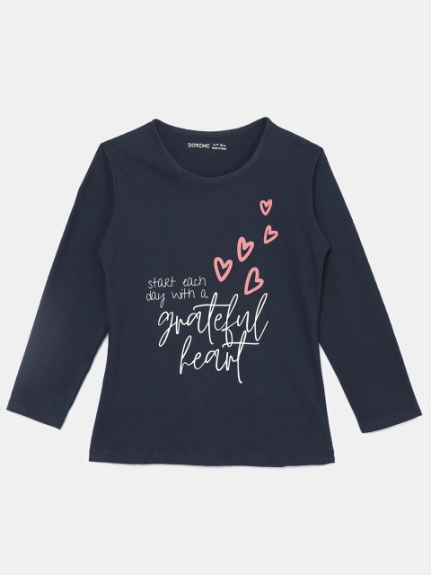 

Hopscotch Girls Blue & White Typography Printed T-shirt